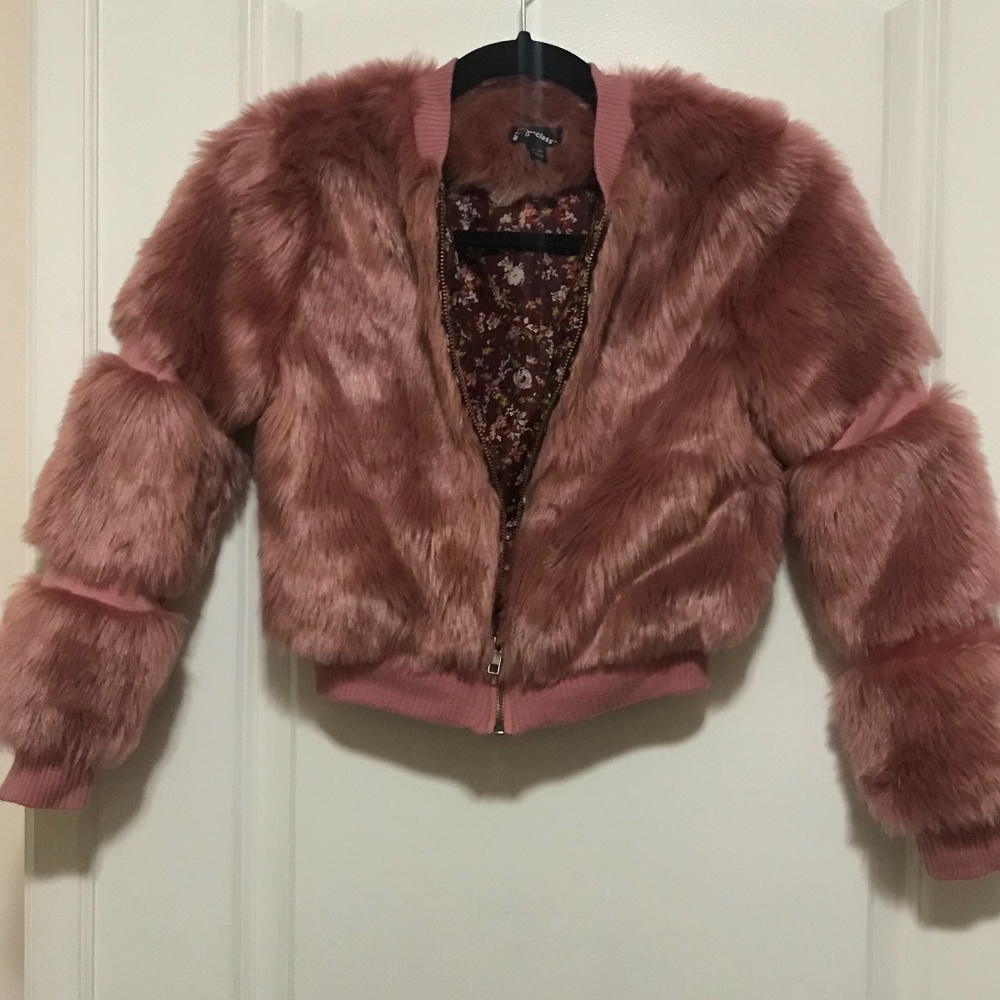 Girl Pink faux fur coat